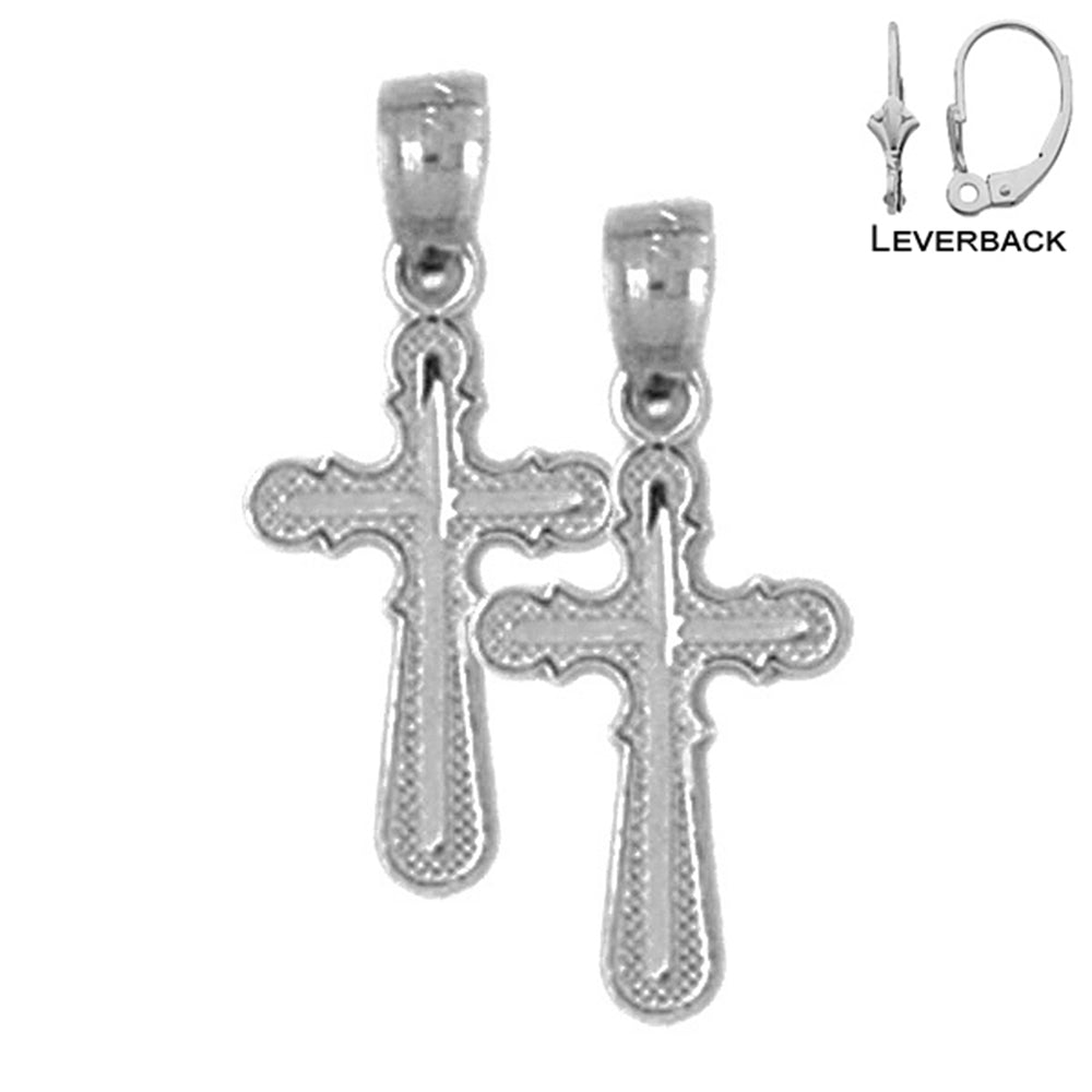 Sterling Silver 21mm Latin Cross Earrings (White or Yellow Gold Plated)