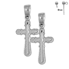 Sterling Silver 21mm Latin Cross Earrings (White or Yellow Gold Plated)