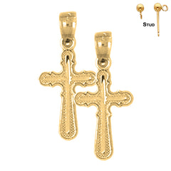 Sterling Silver 21mm Latin Cross Earrings (White or Yellow Gold Plated)