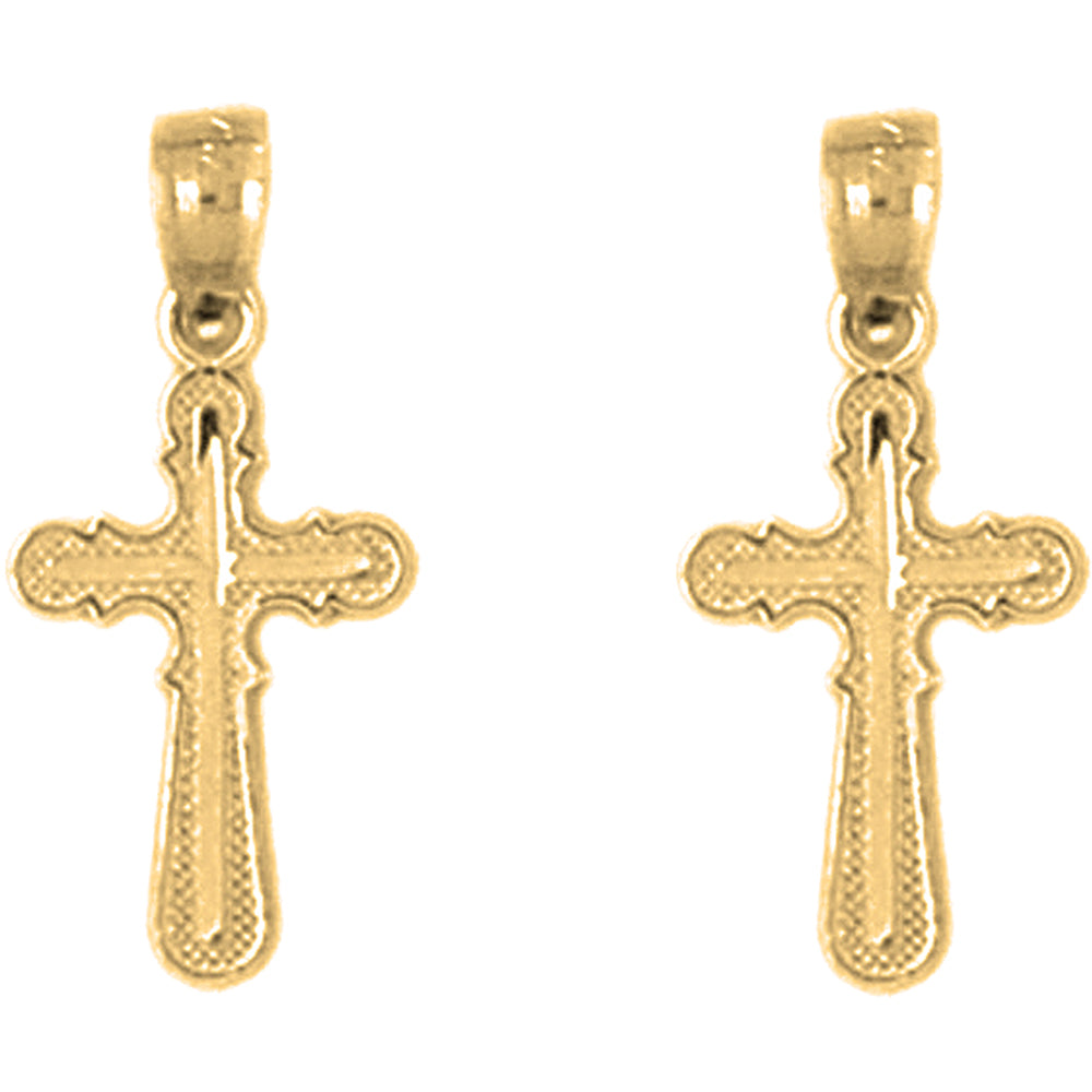 Yellow Gold-plated Silver 21mm Latin Cross Earrings