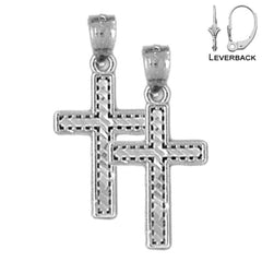 Sterling Silver 21mm Latin Cross Earrings (White or Yellow Gold Plated)