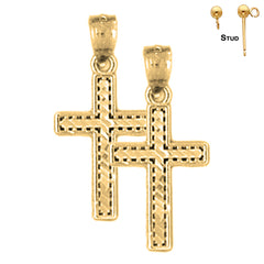 Sterling Silver 21mm Latin Cross Earrings (White or Yellow Gold Plated)