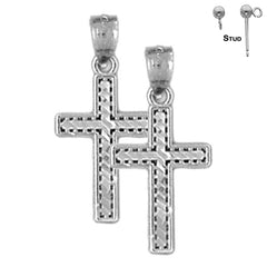 Sterling Silver 21mm Latin Cross Earrings (White or Yellow Gold Plated)