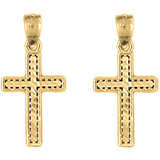 Yellow Gold-plated Silver 21mm Latin Cross Earrings