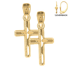 Sterling Silver 21mm Latin Cross Earrings (White or Yellow Gold Plated)