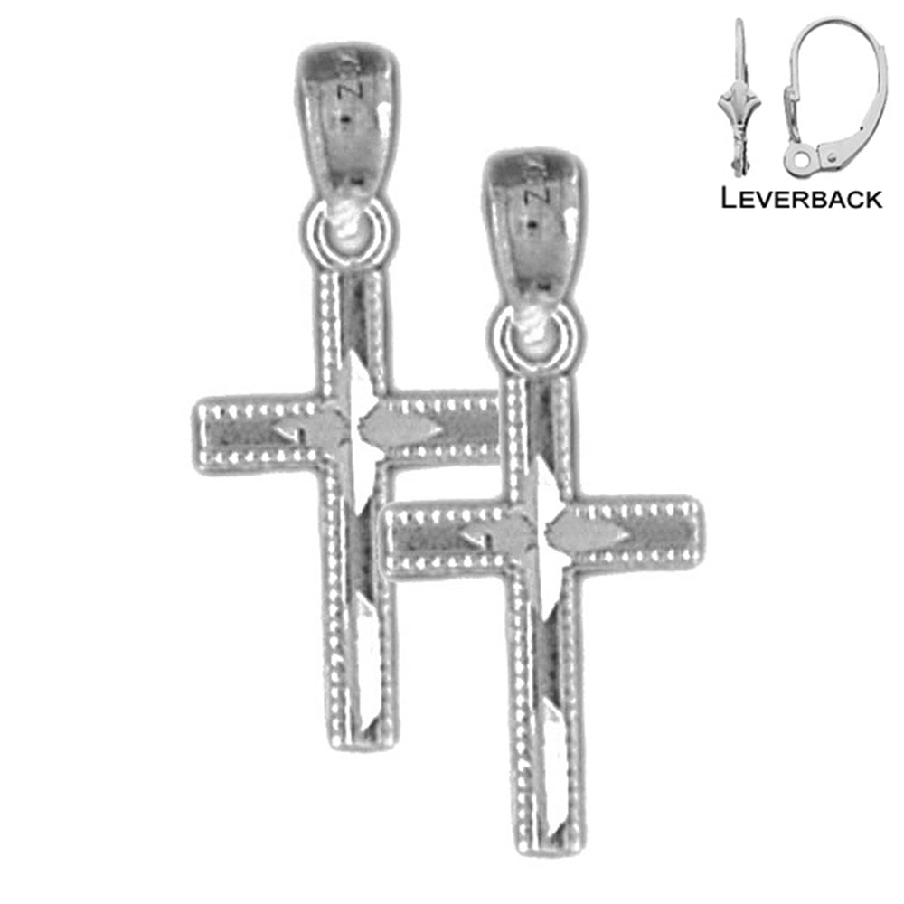 Sterling Silver 21mm Latin Cross Earrings (White or Yellow Gold Plated)