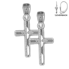 Pendientes de cruz latina de plata de ley de 21 mm (chapados en oro blanco o amarillo)