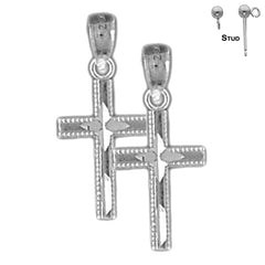 Pendientes de cruz latina de plata de ley de 21 mm (chapados en oro blanco o amarillo)