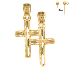 Sterling Silver 21mm Latin Cross Earrings (White or Yellow Gold Plated)
