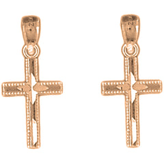 14K or 18K Gold 21mm Latin Cross Earrings