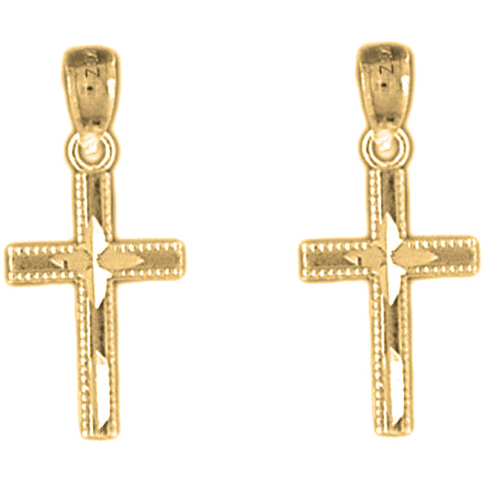 Yellow Gold-plated Silver 21mm Latin Cross Earrings