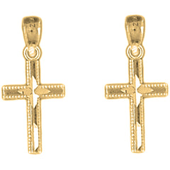 14K or 18K Gold 21mm Latin Cross Earrings