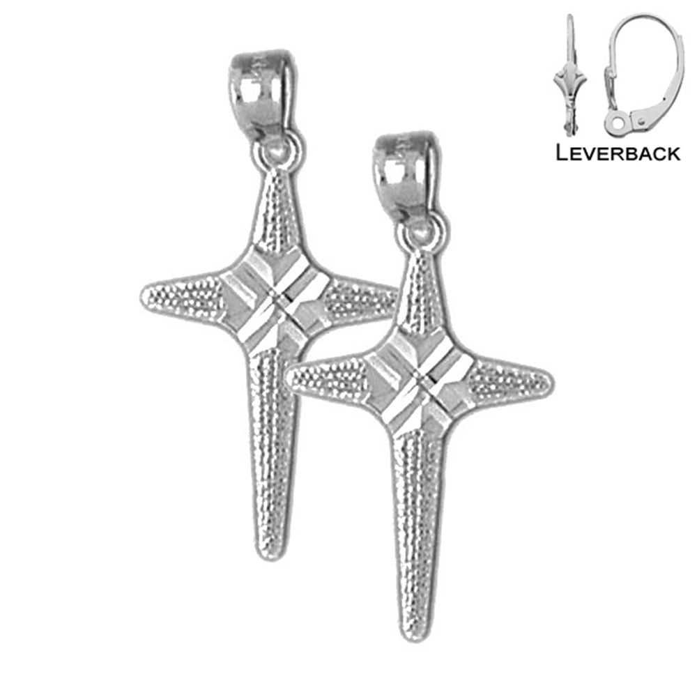 Sterling Silver 26mm Latin Cross Earrings (White or Yellow Gold Plated)