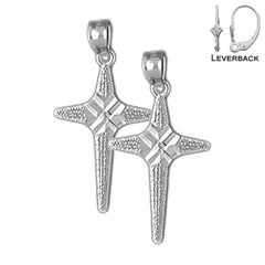 Sterling Silver 26mm Latin Cross Earrings (White or Yellow Gold Plated)