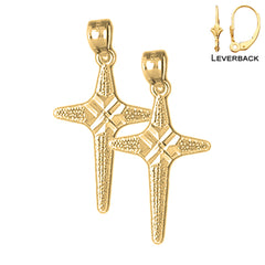 Sterling Silver 26mm Latin Cross Earrings (White or Yellow Gold Plated)