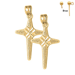 Sterling Silver 26mm Latin Cross Earrings (White or Yellow Gold Plated)