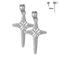 Sterling Silver 26mm Latin Cross Earrings (White or Yellow Gold Plated)