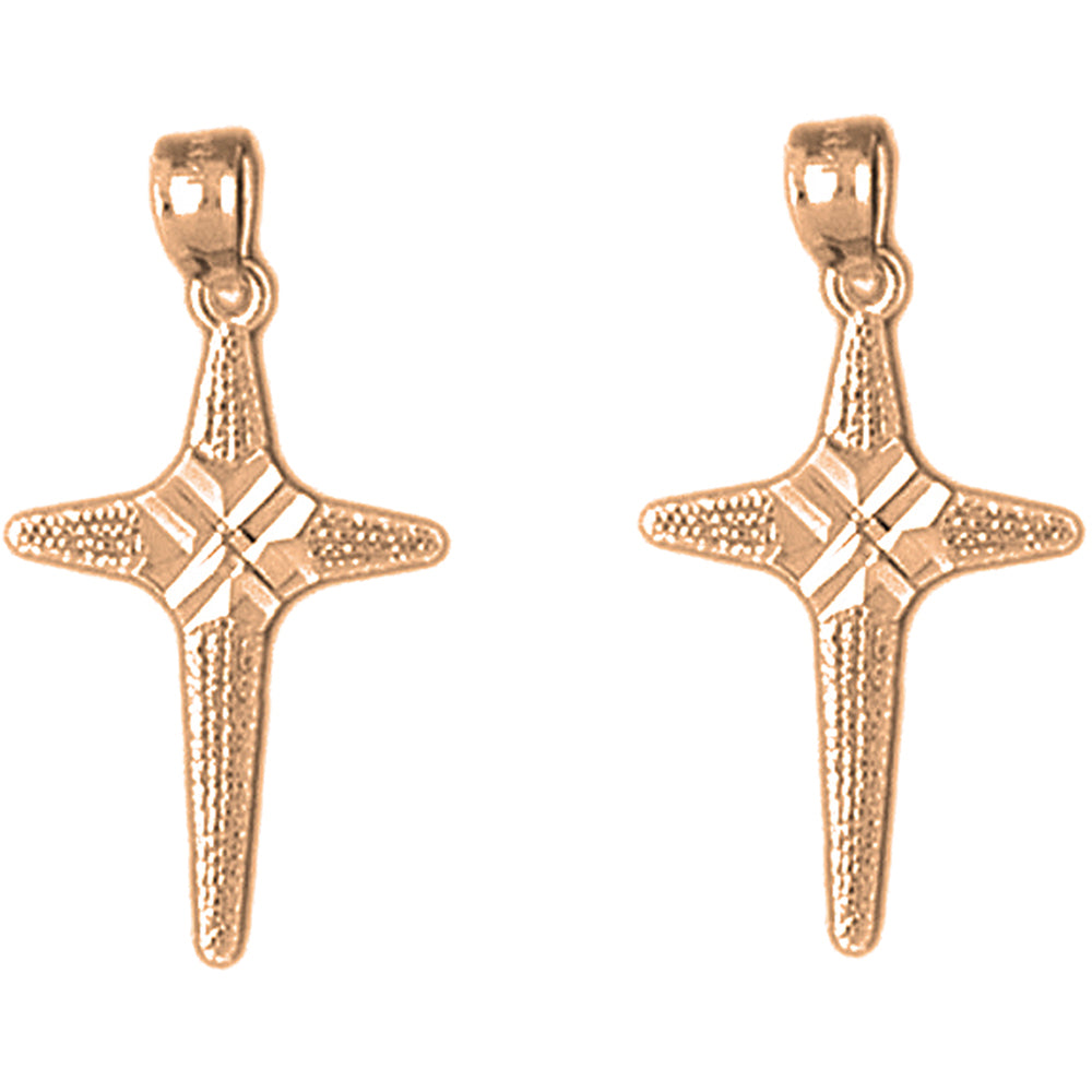 14K or 18K Gold 26mm Latin Cross Earrings