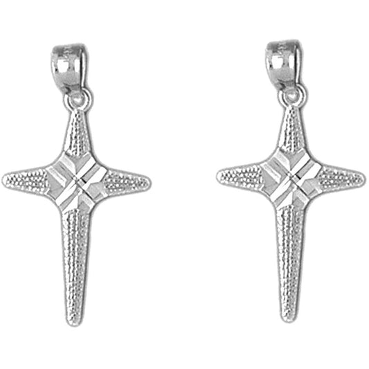 Sterling Silver 26mm Latin Cross Earrings