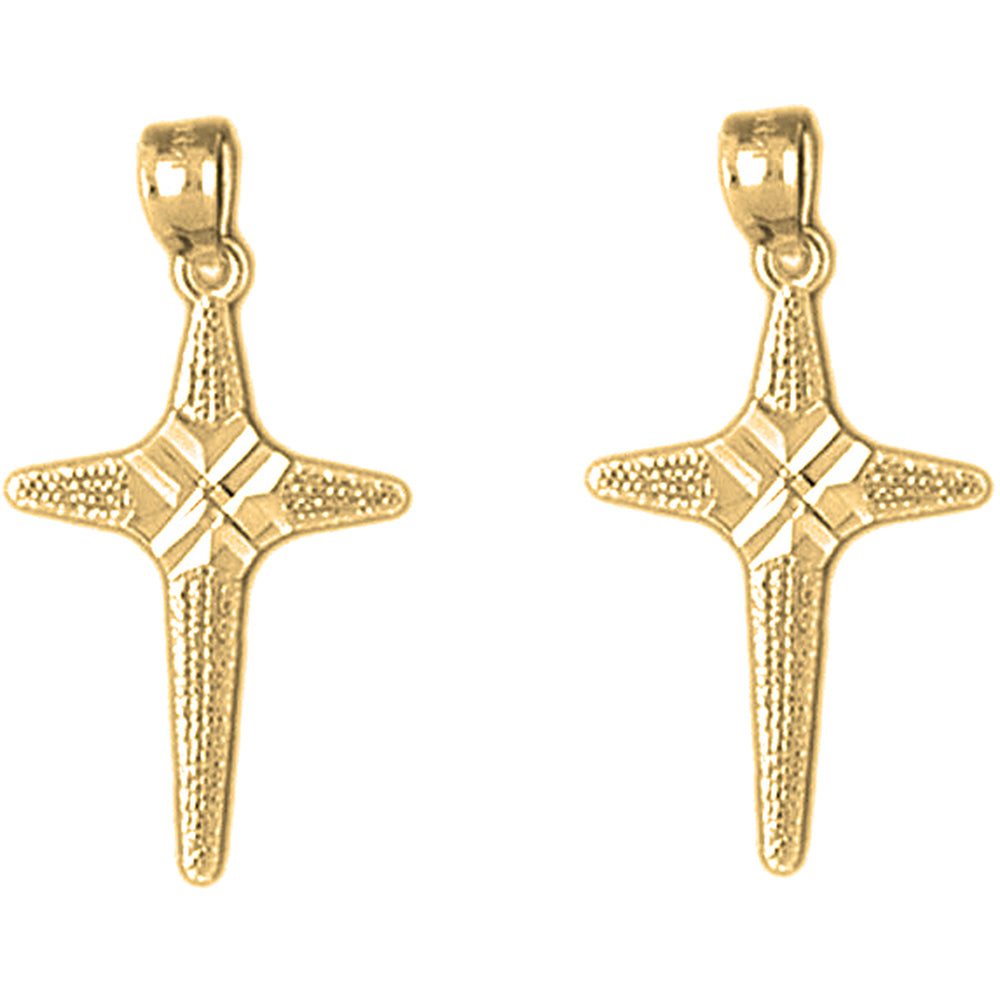 Yellow Gold-plated Silver 26mm Latin Cross Earrings