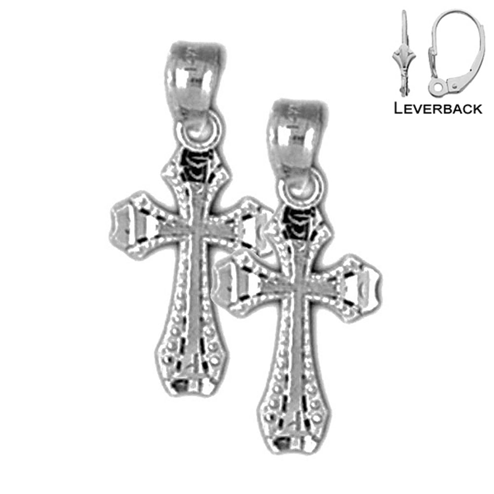 Sterling Silver 20mm Latin Cross Earrings (White or Yellow Gold Plated)