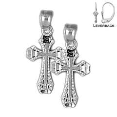 Sterling Silver 20mm Latin Cross Earrings (White or Yellow Gold Plated)