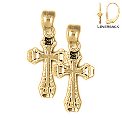 Sterling Silver 20mm Latin Cross Earrings (White or Yellow Gold Plated)