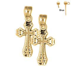 Sterling Silver 20mm Latin Cross Earrings (White or Yellow Gold Plated)