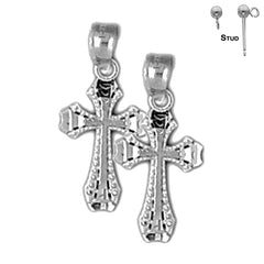 Sterling Silver 20mm Latin Cross Earrings (White or Yellow Gold Plated)