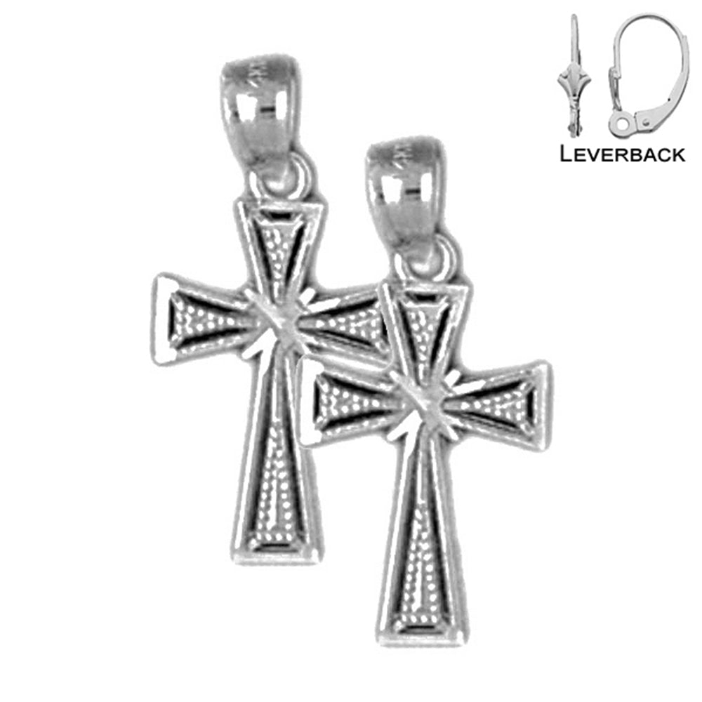 Sterling Silver 20mm Glory Cross Earrings (White or Yellow Gold Plated)