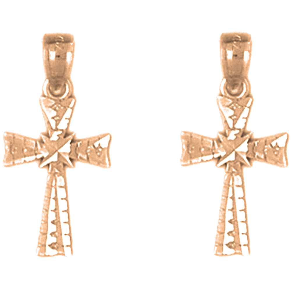 14K or 18K Gold 20mm Glory Cross Earrings