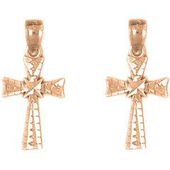 14K or 18K Gold 20mm Glory Cross Earrings