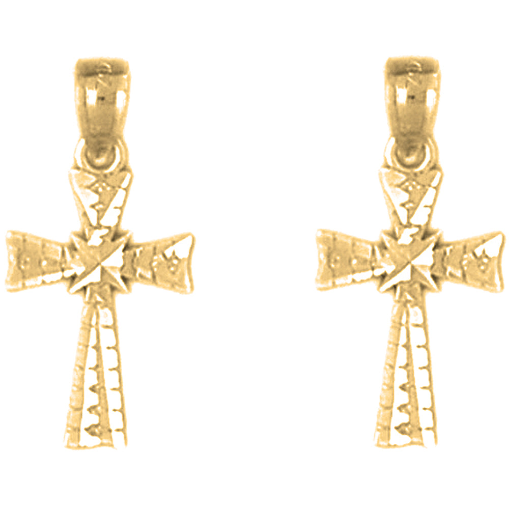 14K or 18K Gold 20mm Glory Cross Earrings