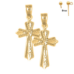 Sterling Silver 23mm Budded Cross Earrings (White or Yellow Gold Plated)