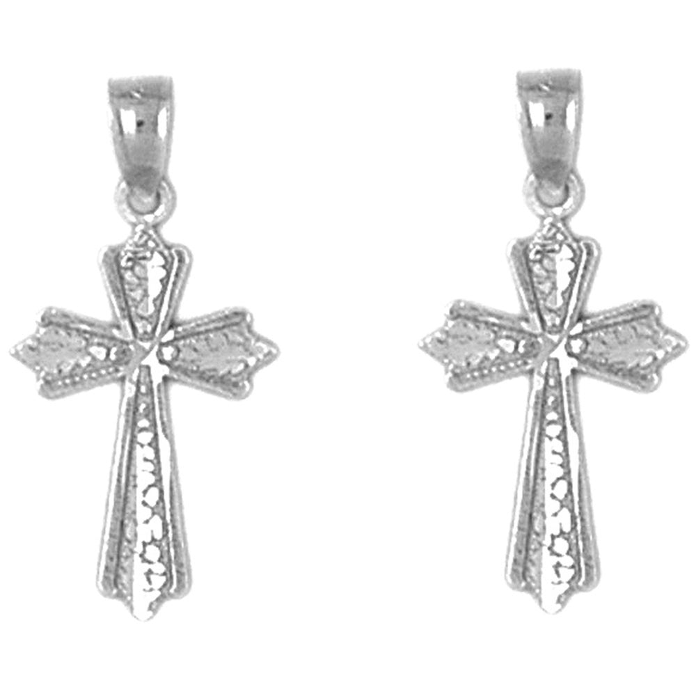 Sterling Silver 23mm Budded Cross Earrings