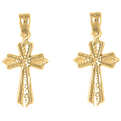 Yellow Gold-plated Silver 23mm Budded Cross Earrings