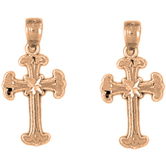 14K or 18K Gold 21mm Budded Cross Earrings