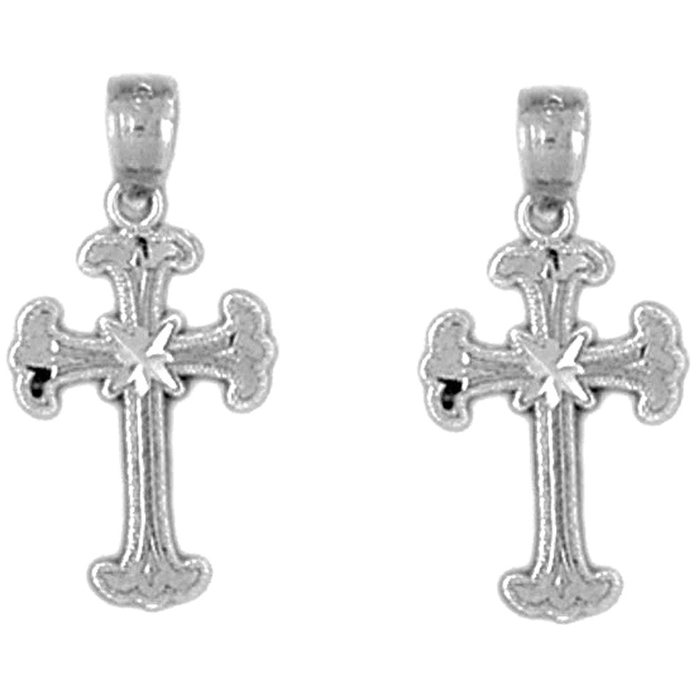 14K or 18K Gold 21mm Budded Cross Earrings