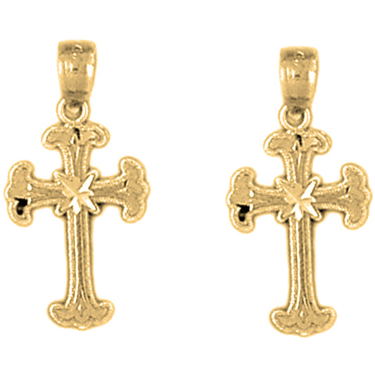 14K or 18K Gold 21mm Budded Cross Earrings