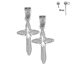 Sterling Silver 21mm Passion Cross Earrings (White or Yellow Gold Plated)