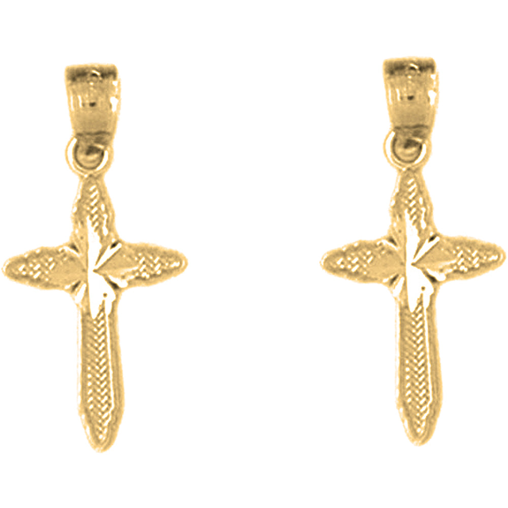 14K or 18K Gold 21mm Passion Cross Earrings