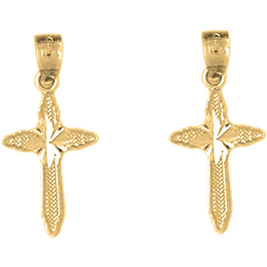 Yellow Gold-plated Silver 21mm Passion Cross Earrings