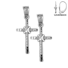 Sterling Silver 21mm Glory Cross Earrings (White or Yellow Gold Plated)