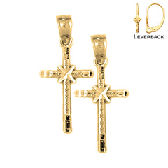 Sterling Silver 21mm Glory Cross Earrings (White or Yellow Gold Plated)