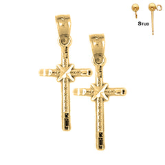 Sterling Silver 21mm Glory Cross Earrings (White or Yellow Gold Plated)