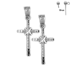 Sterling Silver 21mm Glory Cross Earrings (White or Yellow Gold Plated)