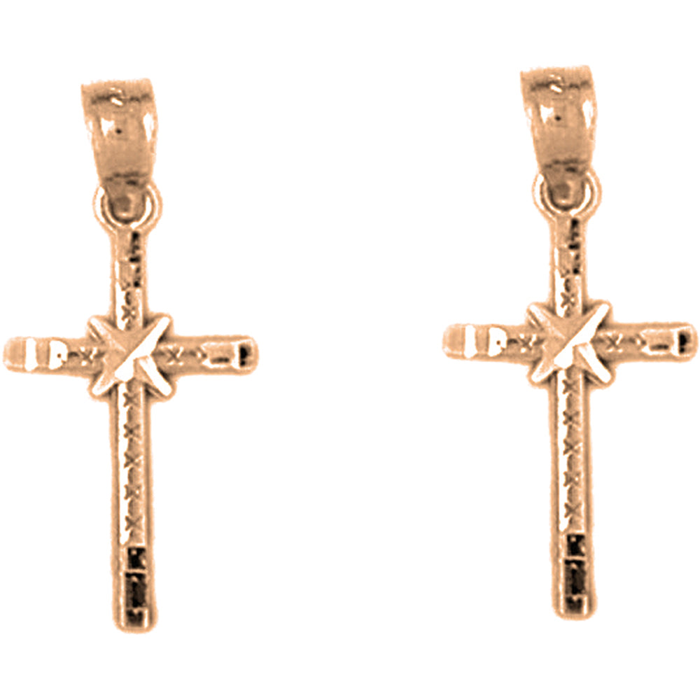 14K or 18K Gold 21mm Glory Cross Earrings