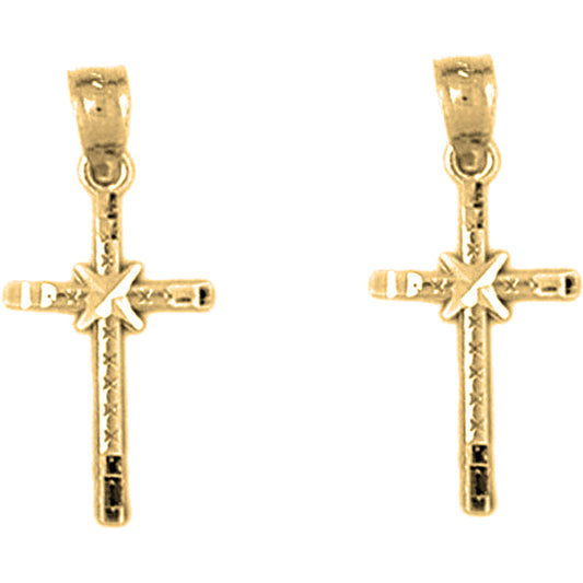 14K or 18K Gold 21mm Glory Cross Earrings