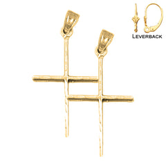 Sterling Silver 32mm Latin Cross Earrings (White or Yellow Gold Plated)