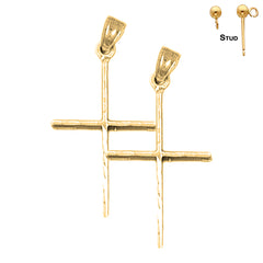 Sterling Silver 32mm Latin Cross Earrings (White or Yellow Gold Plated)